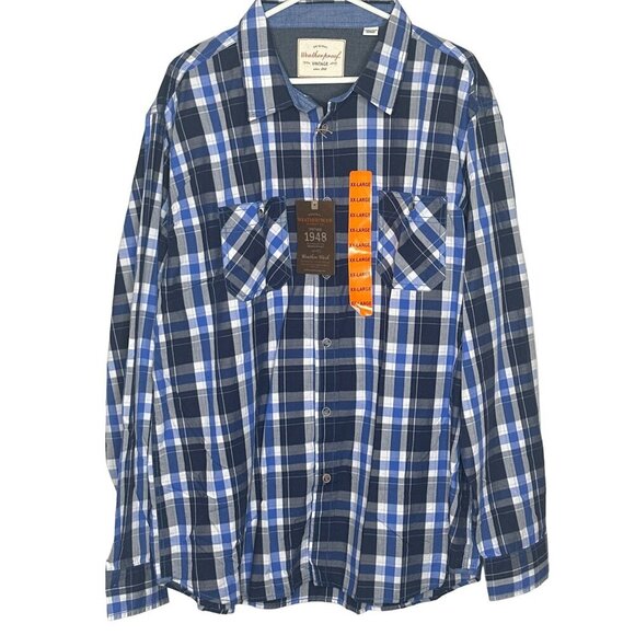 NWT Original Weatherproof Vintage button up shirt men's XXL blue plaid - Picture 1 of 9